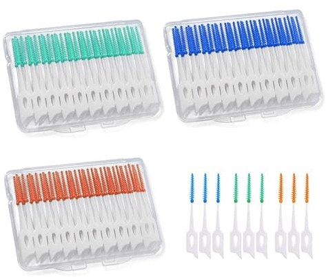 MIVAIUN 120 Stück Interdentalbürsten,Adaptive Interdentalbürste,Dental Zahnseide,Dual-Use Zahnseide Stick Zwischenräume Zahnzwischenraumbürsten,3 Schachteln - 40 Stück/Schachtel(Blau+Grün+Orange)