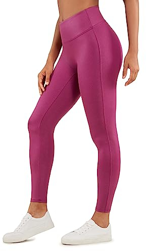 CRZ YOGA Damen Butterluxe Faux Leder Leggings Lederoptik High Waist Sporthose Kunstleder Stretch Workout Sportleggins - 67cm Klassisches Magenta-Lila-Muster 44