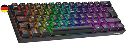 Geeky GK61 SE 60% | Clavier de Jeu Mécanique | 62 Touches Multicolores Rétroéclairées RGB LED pour Gaming PC/Mac | ISO DE Qwertz Clavier Allemand (Noir, Mechanical Red)