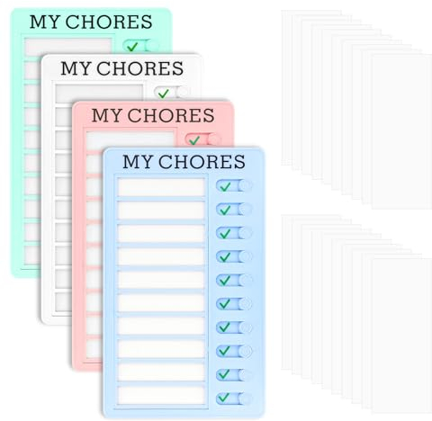 4 Stück Memo Checklist Boards, To Do List Checklist Board, Tafel Chore Chart, Tragbare Memoboards Chore Chart, To Do List Chart, Checklist Boards Checkliste Tafel mit 20 Austauschbaren Leeren Papieren