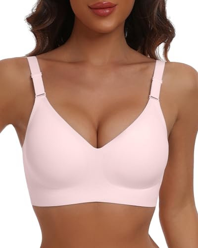 HORISUN Wireless Push Up Full Coverage Bra for Women Seamless Bras with Soft Support Comfort T Shirt Bralette (Pink,S)