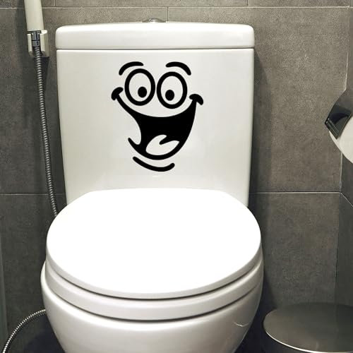 1Pc Black Funny Toilet Sticker with Smiley Face, for Bathroom, Kitchen, as Wall Sticker, for Room Decoration, PVC, One Color, One Size,Bathroom Accessories
