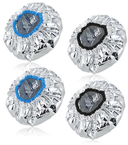 4 Pieces Aluminum Foil Heat Cap for Deep Conditioning, Reusable Deep Conditioning Hair Cap Heated Shower Cap for Hot Oil Hair Treatment Processing Caps for Hair Dye Cap Tin Foil Hat for Home Salon Use
