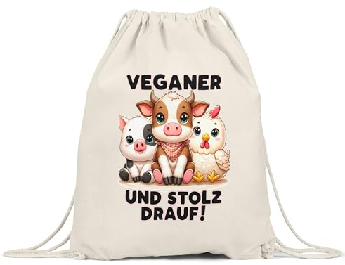 Hey!Print Veganer und stolz drauf Süße Tiere Turnbeutel - Veganer Stolz Geschenk