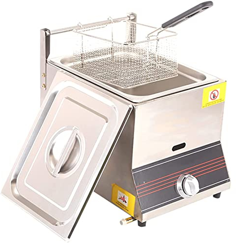 Friggitrice a gas Friggitrice a gas professionale - Friggitrice a gas/GPL da banco da 6/12 litri per ristoranti e cucine commerciali - Include coperchio per cestello - Friggitrice a gas a un