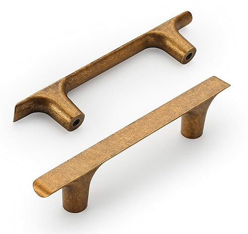 Amerdeco 10 Stück Möbelgriffe Antik Messing, 96mm Lochabstand, Zinklegierung Schubladengriffe & Schrankgriffe für Küchenschränke & Kleiderschränke UK0060