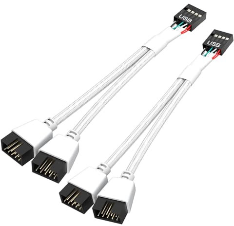 OwlTree 2 Pack Motherboard USB 2.0 to Dual 9 Pin Extension Splitter, USB Splitter for Internal Computer Motherboards (Braided White, 6.3 inch)