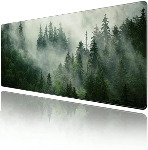 XXL Gaming Mauspad 1200x600x2mm Erweiterte Groß Mousepad Schreibtisch Pad, genähte Kanten Mauspad, langlebig,Rutschfester Gummiboden, Widerstandsfähig für PC Gamer Büro Waldnebellandschaft
