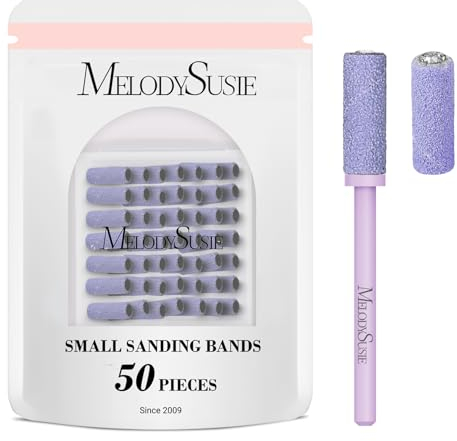 MelodySusie 50Stk Nagelfräser Bits Kleine Schleifbänder mit 3.1mm Mandrel Bit, 180 Feine Körnung Nagelfeile für Acryl Nägel Gel Maniküre und Pediküre, Lila