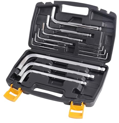 Hoteche 13-teiliges Extra langes Kugelkopf Innensechskant-Schlüssel-Set, Spiegelverchromung, in Kunststoffbox - 1,5 bis19MM, Winkelschraubendreher-Satz