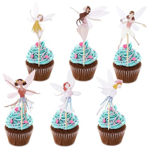 NATOSU 24 bicchieri di carta per cupcake, cupcake, fata, decorazione per torte, fata, cupcake, cupcake, fata, topper, fata, ballerina, cupcake topper per bambini, torte di compleanno