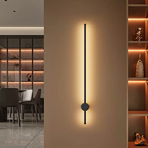 Klighten Lampada da Parete da Interno LED Lunga, 97CM/28W Moderna Applique da Interno, IP65 Luci da Parete Esterno in Alluminio, per Soggiorno Scala Corridoio, Bianco Caldo 3000K, Nero