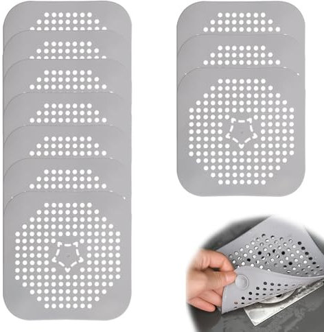 HERKINDNESS Colador Fregadero, 10 Piezas Atrapa Pelos Ducha, Rejilla Desague Ducha Gris, Rejilla Desague Ducha, Fijado con Ventosa en la Espalda, para Cocina, Baño, Bañera