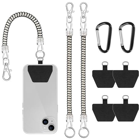 COCASES 2er Handyband mit flexiblem Spiralkabel, universale Lanyard Schlüsselband Schlüsselanhänger kompatibel mit iPhone/Samsung/Huawei(2 Einlagen,Silber*2)