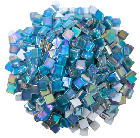 Yuvori 0,5 kg quadratische Kristall-Mosaikfliesen, 1 cm, schillerndes & Kristallglas, DIY, Badezimmer, Küche, Wohnzimmer, Balkon Dekor (schillerndes Blau)