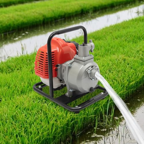 Benzin Wasserpumpe 1,25KW 6500 RPM 10.000l/h 20 m Förderhöhe 25,4 mm Anschluss (1), Gartenpumpe Schmutzwasserpumpe Motorpumpe mit 2 Takt Motor 1.2L