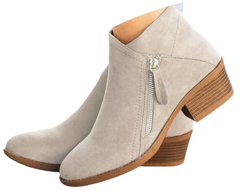 ticticlily Stivali Estivi Donna Con Cerniera Primaverili Invernali Eleganti Stivaletti Morbidi Tacco Basso Ankle Chelsea Boots Cowboy Bassi A Beige 36 EU
