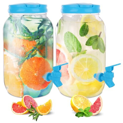 MEIDIV 2 Pack Water Dispenser with Tap, 3.8L Plastic Drinks Dispenser, Fridge Drinks Dispenser Water Jug with Tap, Fridge Water Dispenser Beverage Dispenser for Parties Cold Water Milk Ice Tea Juice