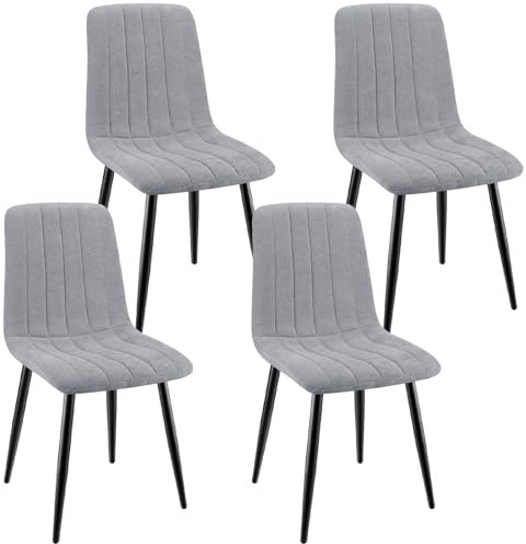 ANVOFONG Esszimmerstühle 4er Set,Küchenstuhl aus Leinenstoff,Polsterstühle mit Eisenfüßen,Stuhl Schlafzimmer,schminkstuhl,Wohnzimmer Stühle-Grau