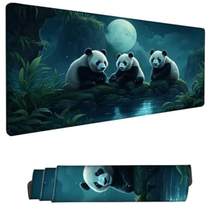 Tappetino Mouse XXL 1600x800x3mm,Tappetino Mouse Nero Tappetino Scrivania,Panda Tappetino Mouse Gaming,Mouse Pad con Base in Gomma Antiscivolo,Mousepad con Bordi Cuciti per Computer,PC,Laptop Hs-55
