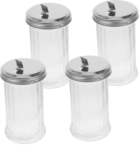 OFFSCH 4pièces Bouteilles Verre Transparentes pour Assaisonnements avec Couvercle Acier Inoxydable Récipients De Cuisine pour Sel Et Condiments