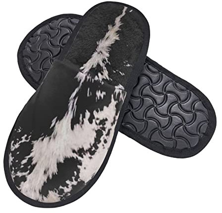 Damen Herren Hausschuhe Kuhfell Schwarz Weiß Kuh Winterhausschuhe Warm Drinnen Pantoffeln Weiche Puschen Für Drinnen Herbst Winter M