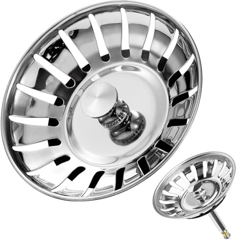 Tomario Siebkörbchen Spüle 82mm - Rostfreies Edelstahl Spülbecken Sieb Spülensieb mit Stöpsel Funktion, Verstellbarer Spülbeckenstöpsel - 48-110 mm Exzenter Zapfen - Zubehör für Küchenspüle