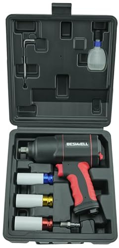 1/2-Inch Air Impact Wrench Set, 1180 Ft-Lbs High Torque Twin Hammer Pneumatic Gun for Tire Change and Heavy Duty Auto Repair, Includes 3pcs Impact Sockets and Extension Bar - AKP-02