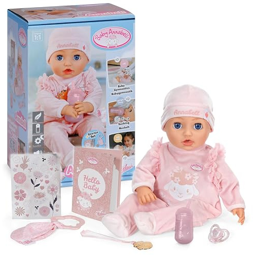 Baby Annabell Interaktive Annabell 43 cm – Babypuppe mit weichem Körper mit realistischen Bewegungen, Geräuschen und Zubehör – geeignet für Kinder ab 3 Jahren