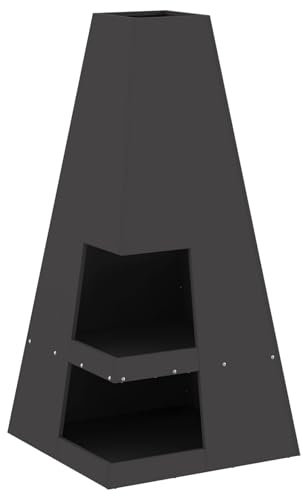 vidaXL Moderne pyramidenförmige Holzfeuerstelle aus schwarzem Stahl mit hitzebeständiger Oberfläche für die Outdoor-Heizlösung