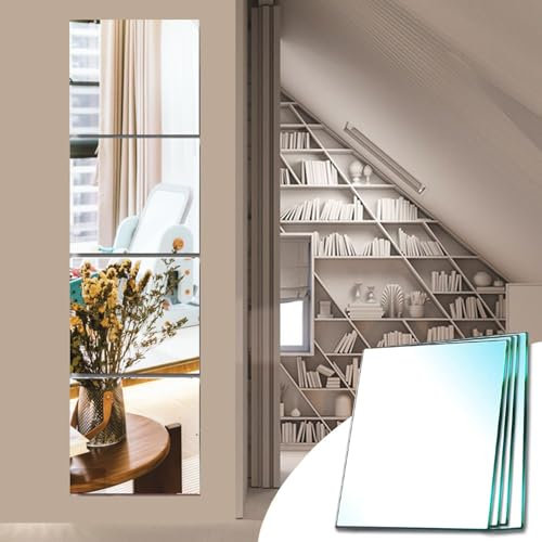Sqinor Espejo Pared Cuerpo Entero Adhesivo Vidrio HD 35x35cm 4 Piezas - Espejos Adhesivos Decorativos Espejos Grandes de Pared para Entrada Recibidor Habitacion Salon Armario Puerta Gimnasio