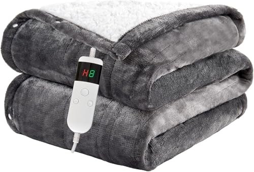 Cushious Heizdecke Mit Abschaltautomatik 130x180CM, 10 Heizstufen Up-to-8 Stunden Auto-Off-Timer Überhitzungsschutz, Maschinenwaschbar,Wärmedecke Gelten Für Kalte Nächte Geeignet
