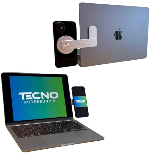 TECNO Laptop Phone Holder Magnetic, Side Mount Adjustable Laptop Stand, Foldable Arm With Magnetic Grip, Lightweight Aluminum Design - Ideal for Remote and Hybrid Workers, Students & Creators