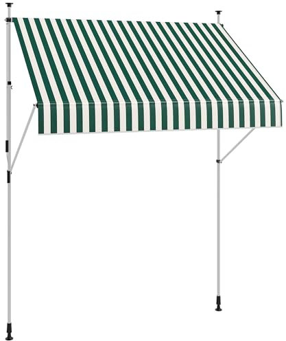 Toldo Outsunny 2x1,2 m con brazo retráctil, Aluminio y Tejido de Poliéster 180g/㎡, para Jardín, Balcón y Terraza, Verde y Blanco.