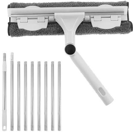 Window Squeegee Cleaner, 2 in 1 Professional Glass Cleaning Kit with Extension Pole, 389cm Telescopic Glass Washing Equipment with Bendable Head for Indoor/Outdoor High Window
