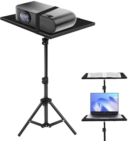 ULTECHNOVO Projector Laptop Stand Tripod - Portable Tabletop Floor Projector Stand with Tray, Adjustable Height Multifunctional DJ Rack for Computer DJ Gear Book