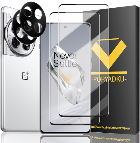 FlexGear 2 Pièces Verre Trempé pour Oneplus 12, et 2 Protections d'objectif, Déverrouillage par empreinte digitale, 3D-Coverage, Sans bulles, Dureté 9H, HD Verre