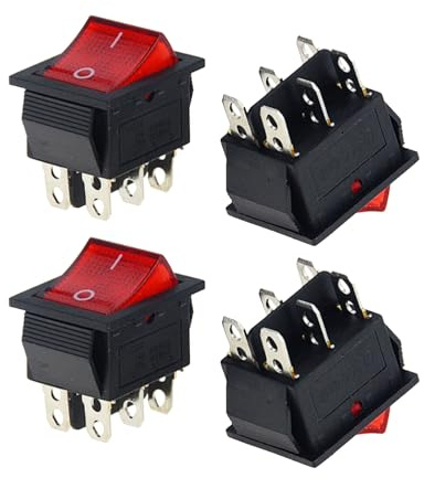 4 Stück Kippschalter 230V,Wippschalter,Wippschalter 230V,Schalter 4 Polig,Schalter Rot,Kippschalter Ein Aus Ein,Mit Wasserfester Abdeckung,Geeignet Für Elektronische Produkte