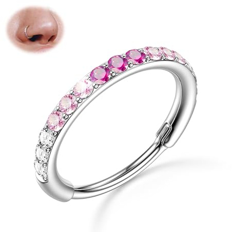 316L Chirurgenstahl Farbverlauf CZ 20G Nasenpiercing Ring Helix Piercing | Blau Silber Clicker Reifen für Septum Nasenring Nostril Nasen Rook Tragus Daith Piercing Schmuck, Innendurchmesser 6/7/8mm