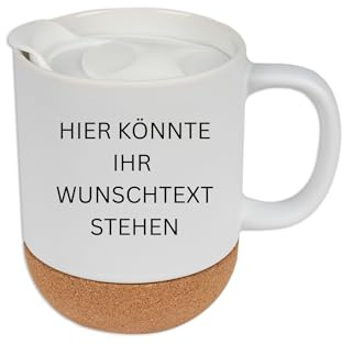 Personalisierbare Tasse mit Wunschtext | Eigene Botschaft, Spruch oder Name | Keramiktasse mit Korkboden & Deckel | Beidseitig bedruckt | Geschenkidee für Geburtstag, Büro, Freunde & Familie