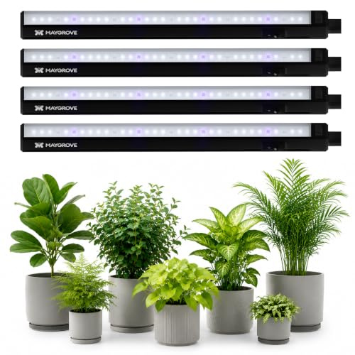 Maygrove LED Pflanzenlampe 30cm, Dimmbare Vollspektrum, Schwarz, 4er | Grow Lampe 440nm, 660nm & UV-A Spektrum, Rot-Blau Pflanzenlicht Streifen, für Wachstum Sukkulenten, 2 Modi