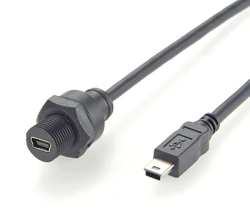 Plinkwirekb Mini USB 2.0 Male to Female Extension Cable, IP67 Waterproof, Panel Mount, 0.3M, for Car, Boat, Dashboard