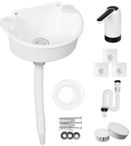 Lavabo en plastique, petit angle, lavabo mural, en plastique, avec tuyau, pompe à eau électrique pour jardin, garage, camping, cave, camping-car, cave, chantiers de construction