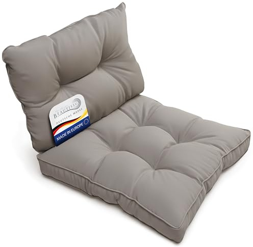 Beautissu 2er Lounge Auflagen Set Sitzkissen und Rückenkissen Outdoor | 60x60cm & 60x40cm Hellgrau wetterfest schmutzabweisend Polsterauflagen Kissen Gartenmöbel Sitzpolster Flair Outdoor