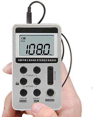 Mini Radio de Poche Portable AM FM Radio de Poche 2 Bandes Radio stéréo DSP Récepteur numérique avec Casque USB Rechargeable Idéal pour la Marche (Argent)