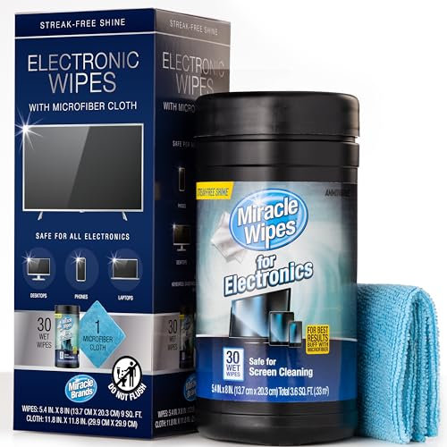 Screen Wipes for TV, Laptop & Monitor – Screen Cleaner Wipes for Electronics – TV Screen Cleaner for LED, LCD, OLED, Phones – (30 Count + Microfiber Towel)