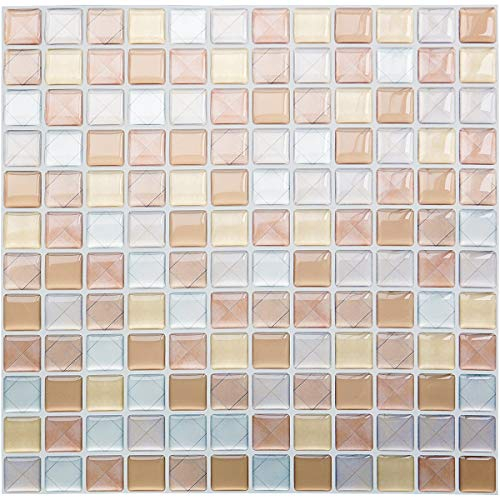 Yoillione Fliesenaufkleber Badezimmer Fliesenfolie Mosaik Fliesensticker Bad Fliesen Selbstklebend Fliesendekor, Braun 3D Fliesenaufkleber kKüche Fliesen Folie Wand Fliesen Aufkleber, 4er Pack