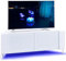 MDA Designs CORVUS Corner-Friendly Gloss White Contemporary Cabinet with White Side Profiles White BeamThru Glass Doors Suitable for Flat Screen TVs up to 50 with 16 Colour LED Lights