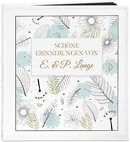 Maverton Fotoalbum zum Selbstgestalten mit Aufdruck - für 240 Fotos 10x15-60 schwarze Seiten - Größe 33x30cm - Weiß - personalisierte Geschenke zum Hochzeitstag zur Hochzeit
