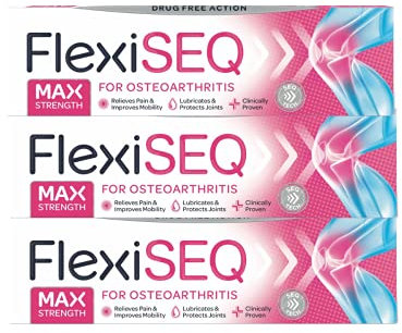 FlexiSEQ Max Strength 50g Gel, 3 Pack, Topical Gel for Osteoarthritis, Drug Free, for All synovial Joints (HIPS, Knees, Shoulders, Hands, feet etc)
